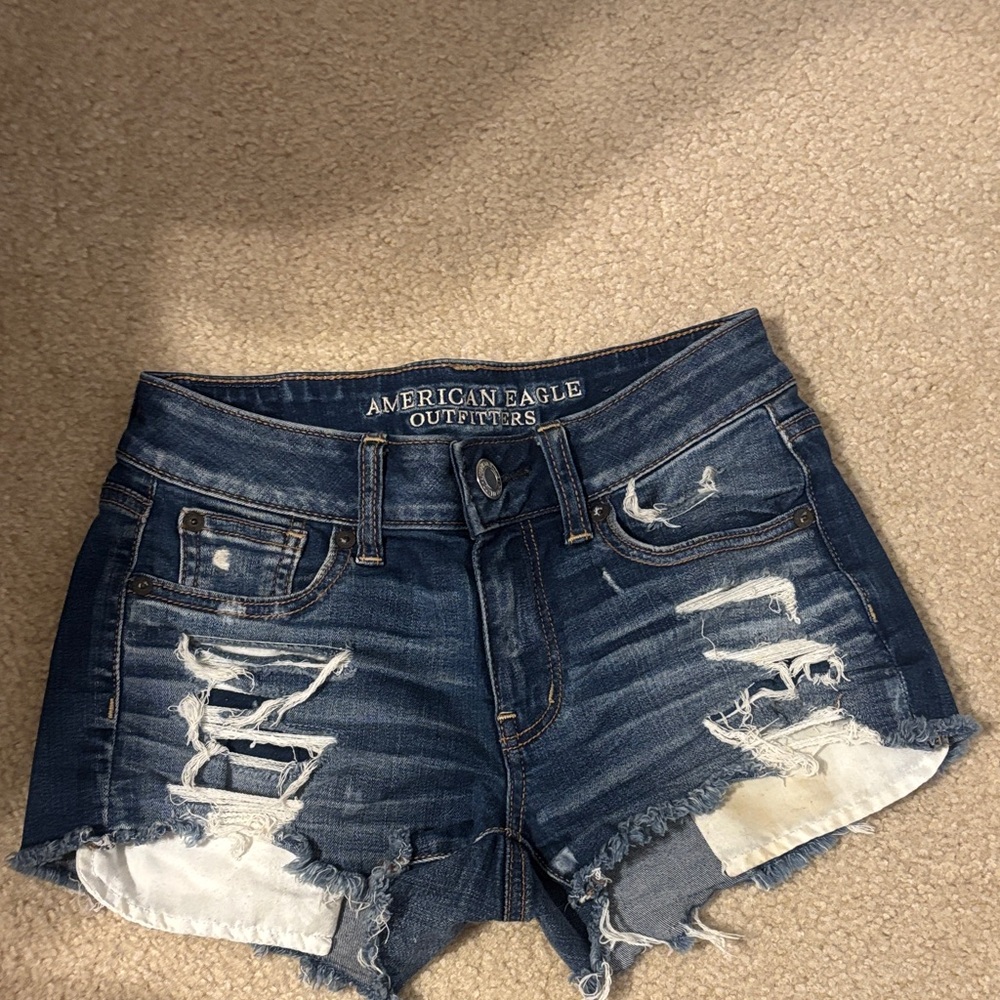 American Eagle Outfitters Ripped Dark Blue Jean Shorts
